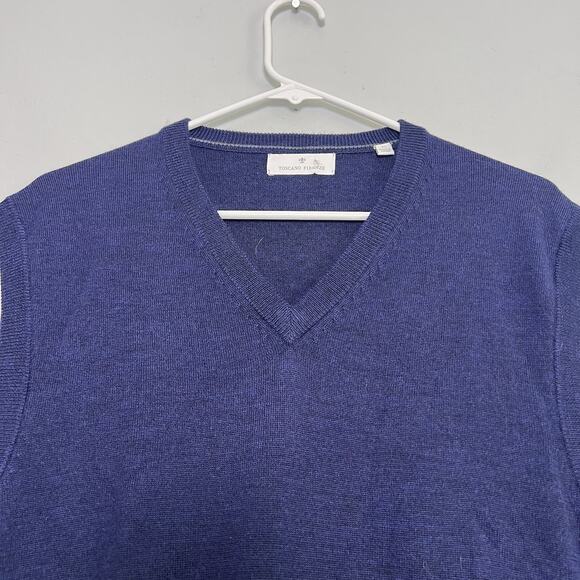 Toscano Firenze Men's Merino Wool Vest Sweater Sz XL Navy Blue Office Preppy - Picture 2 of 11